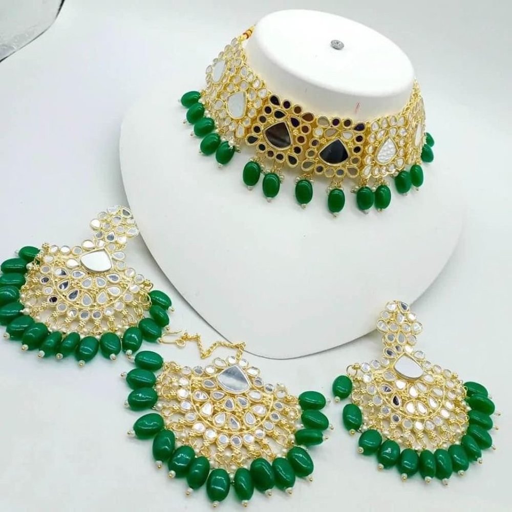 Gold Plated Beads Mirror Necklace Set